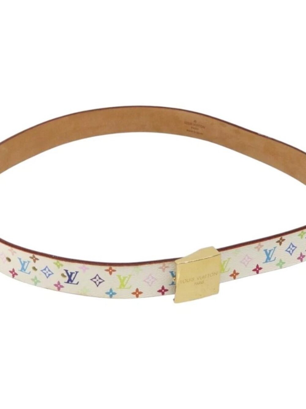 LOUIS VUITTON Monogram Multicolor Ceinture Carre Belt White M9270U Auth EC172V